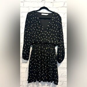 BISHOP + YOUNG black short V- Neck Sonata Dress In Deep Clover Print - Size Med